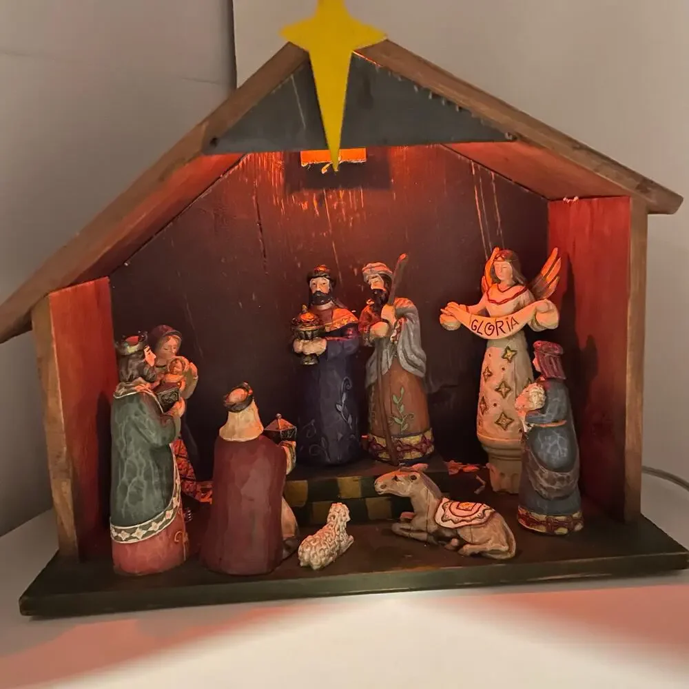 Christmas Manger Nativity set Lights Up Holiday Center Piece